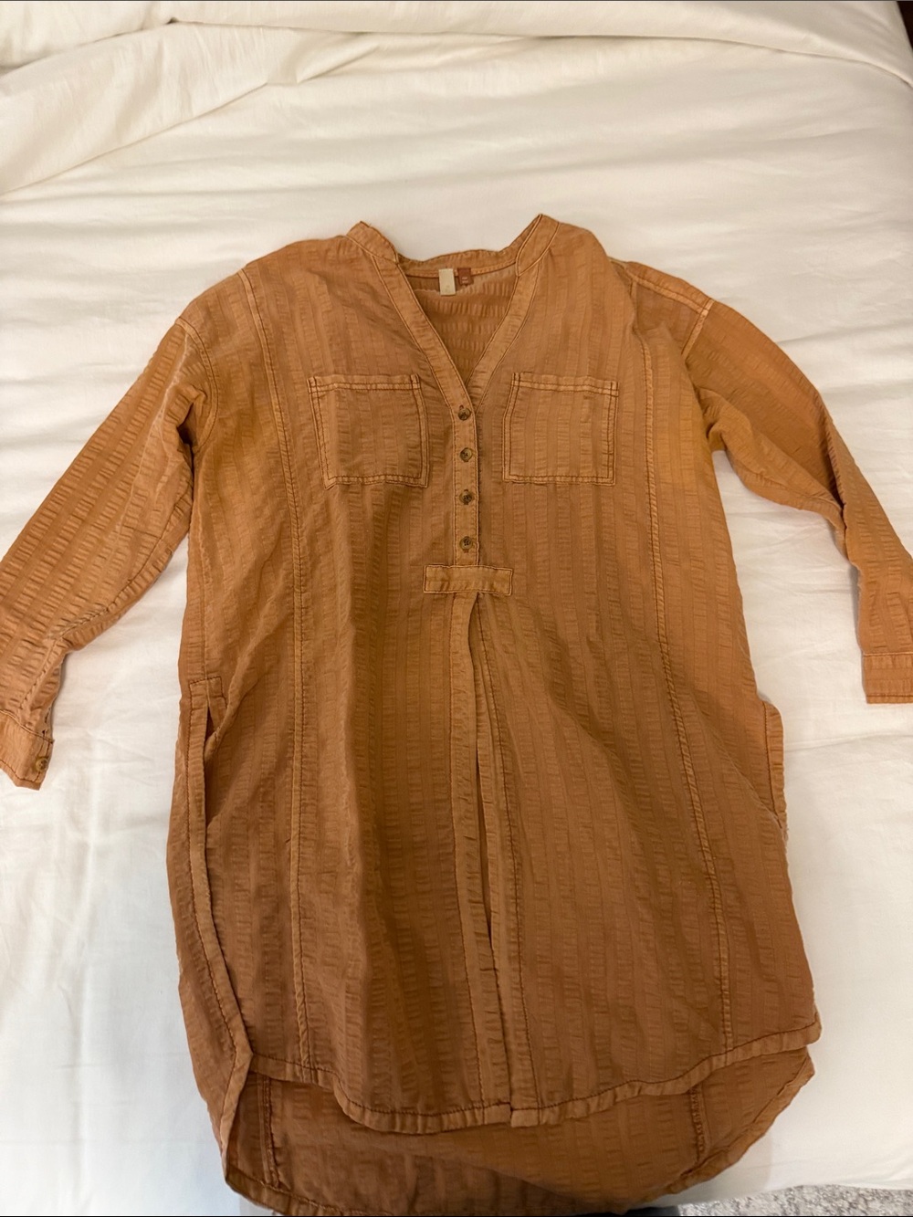 Anthropologie Rust Brown Button-Up Textured Tunic